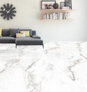 Gạch Ấn Độ AMALFI-WHITE phối cảnh phòng khách - Fiveaco