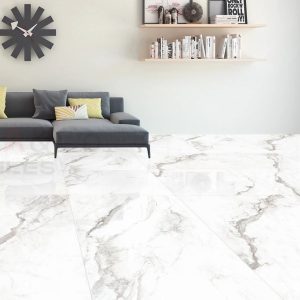 Gạch Ấn Độ AMALFI-WHITE phối cảnh phòng khách - Fiveaco