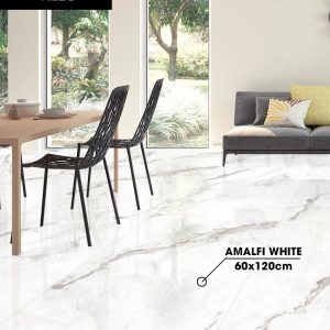 Gạch Ấn Độ AMALFI-WHITE phối cảnh phòng khách - Fiveaco