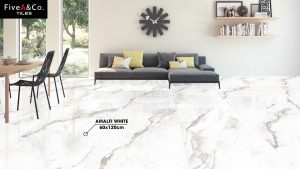 Gạch Ấn Độ AMALFI-WHITE phối cảnh phòng khách - Fiveaco
